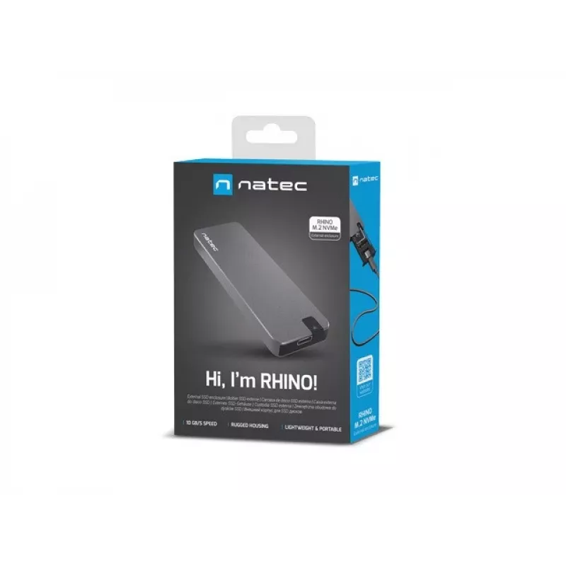 SSD-Gehäuse NATEC Rhino M.2 NVMe Schwarz 2 TB USB Type-C, M.2 NVMe, USB 3.2 Gen 2, unterstützt 30 mm