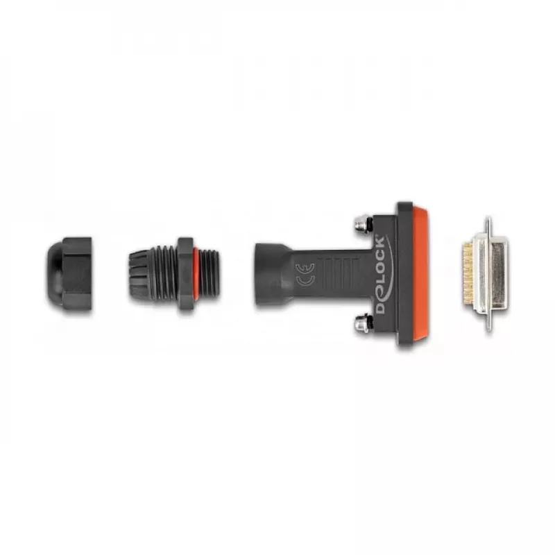 DeLOCK D-Sub 15-polige Buchse IP67 wasserdicht schwarz/orange