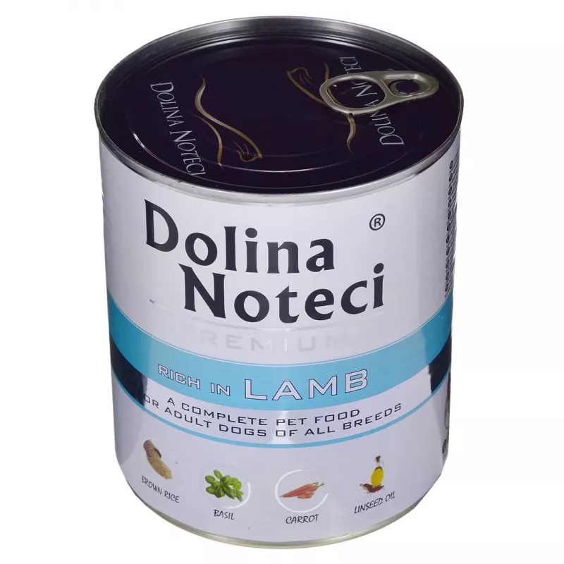 Nassfutter für Hunde Dolina Noteci Premium Lamm 800 g Dose — getreidefrei, ausgewachsene Hunde, Protein 12%, Feuchtigkeit 77%