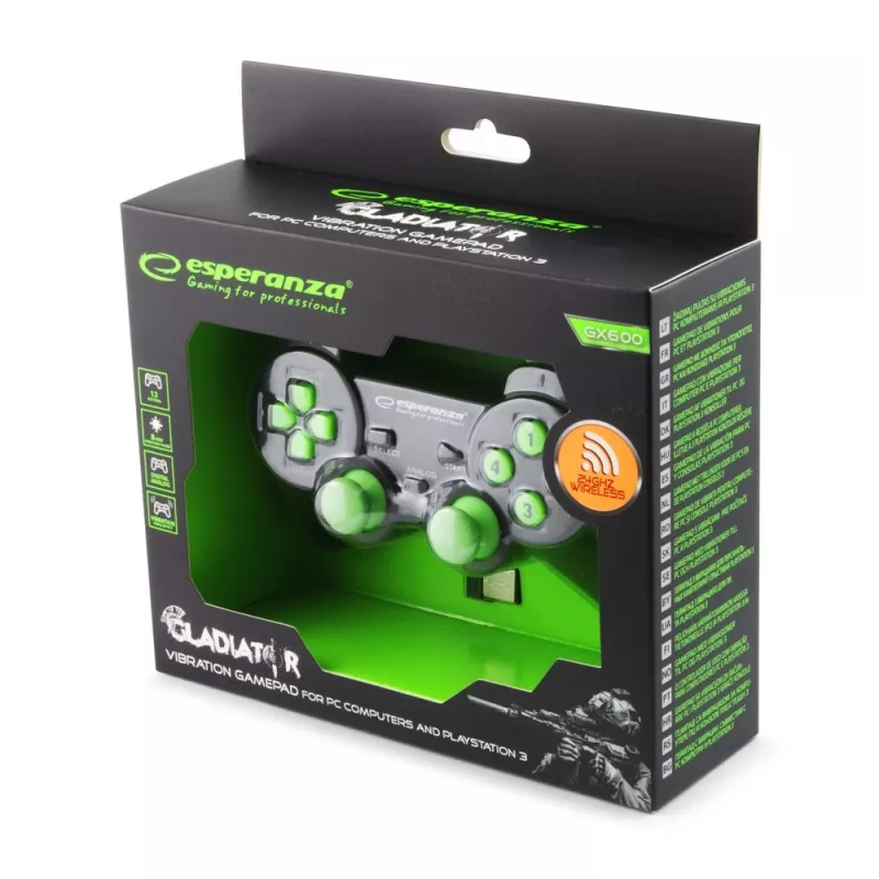 Kabelgebundener Gamepad ESPERANZA EGG108G — USB 2.0, 12 Tasten, analog/digital, D-Pad, für PC und PlayStation 3, schwarz/grün