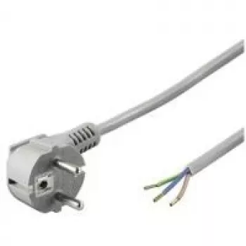 Wentronic Goobay Geerdetes Netzkabel, abgewinkelt, zum Selbstkonfektionieren, 2 m, Grau - Typ F (Typ F, CEE 7/7) > lose Kabelenden (50082)