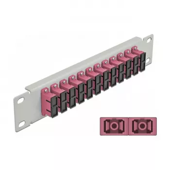 Glasfaser-Patchpanel DeLOCK 10 Zoll 12 Port SC Duplex Violett 1U Grau