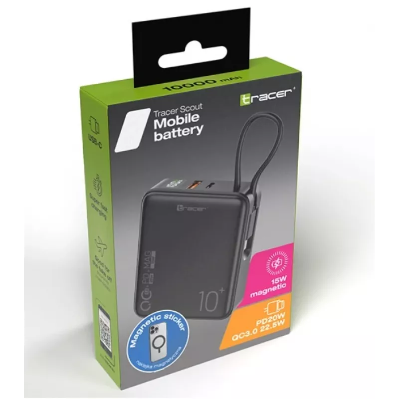 Tragbares Ladegerät Tracer Scout 10000 mAh MAG+PD+QC