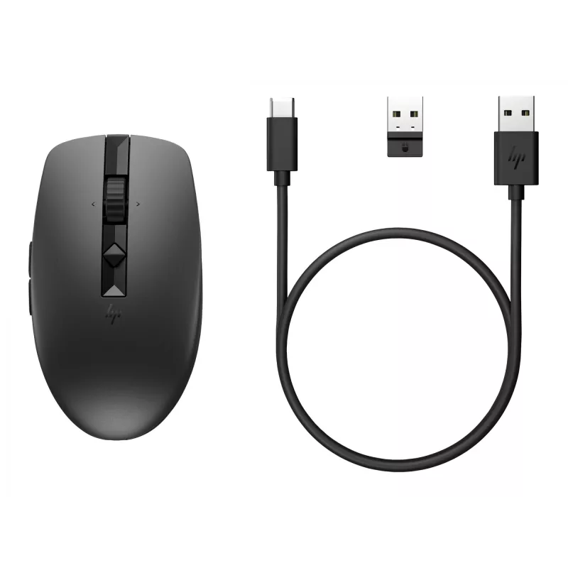 HP 710 Wiederaufladbare Stille Maus, Beidhändig, RF Wireless + Bluetooth, 3000 DPI, Schwarz