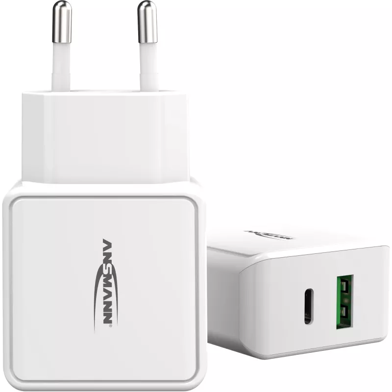 ANSMANN HC218PD - Netzteil - 18 Watt - 3000 mA - PD, QC 3.0 - 2 Ausgangsports (USB, USB-C) - Weiß (1001-0111)