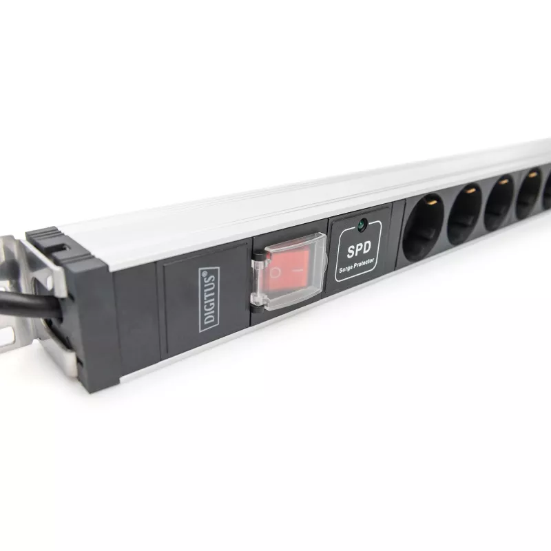Digitus Steckdosenleiste 12-fach Schutzkontakt-Steckdosen Aluminiumprofil Überspannungsschutz 2 m Kabel