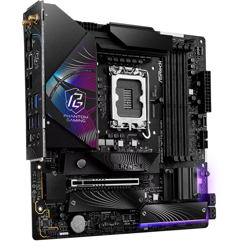 Motherboard ASRock Phantom Gaming Z890M Riptide WiFi — Intel Z890, LGA1851, microATX, DDR5, 4x DIMM, 256GB, Wi‑Fi 6E, 2.5Gb LAN