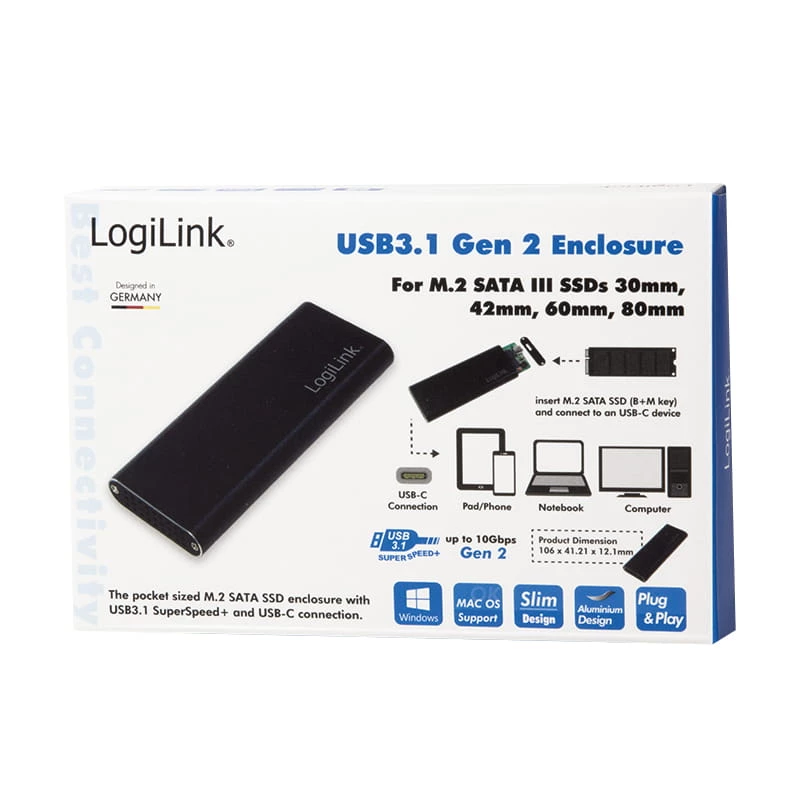 SSD-Gehäuse LogiLink UA0314 Schwarz M.2