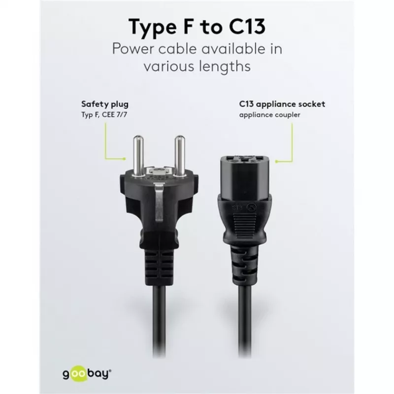 Goobay IEC-Kabel 5 m Schwarz Netzstecker Typ F IEC C13 H05VV-F3G
