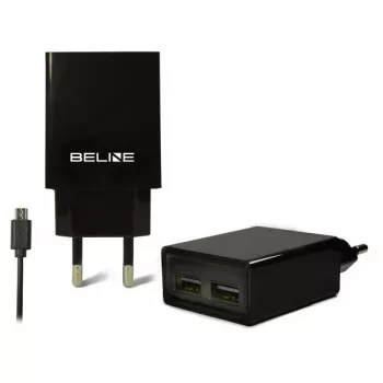 Reiseladegerät Beline Beli0011 — 2×USB-Anschlüsse, microUSB-Kabel, 2A Ausgang, schwarz