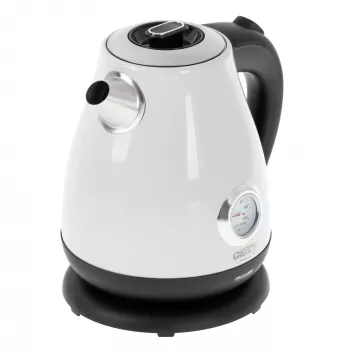 Wasserkocher Camry CR 1344 — 1,7 l, 2200 W, Edelstahl, integriertes Thermometer, 360°-Basis, weiß