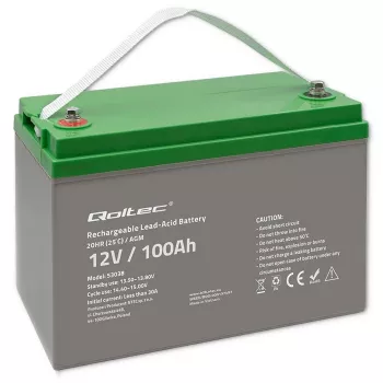 Qoltec 53038 AGM-Batterie | 12V | 100Ah | max 1200A
