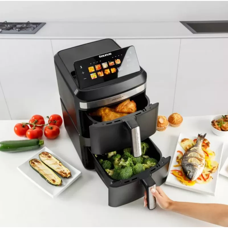 Taurus Air Duo Slim Heißluftfritteuse ohne Öl mit zwei Körben