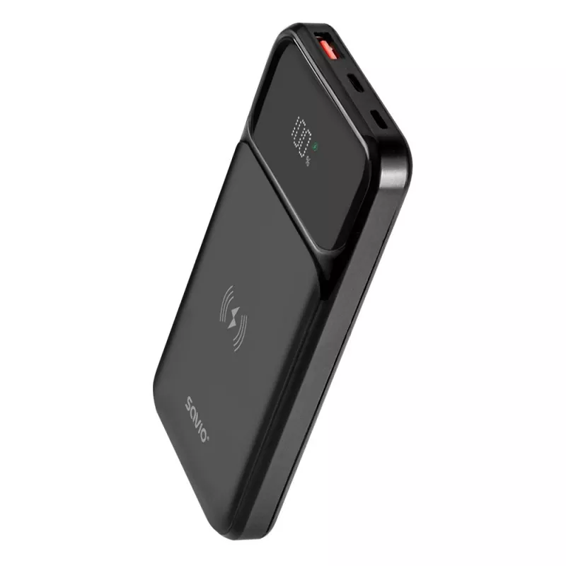 Savio BA-09 kabellose Powerbank, 10000 mAh, Schwarz