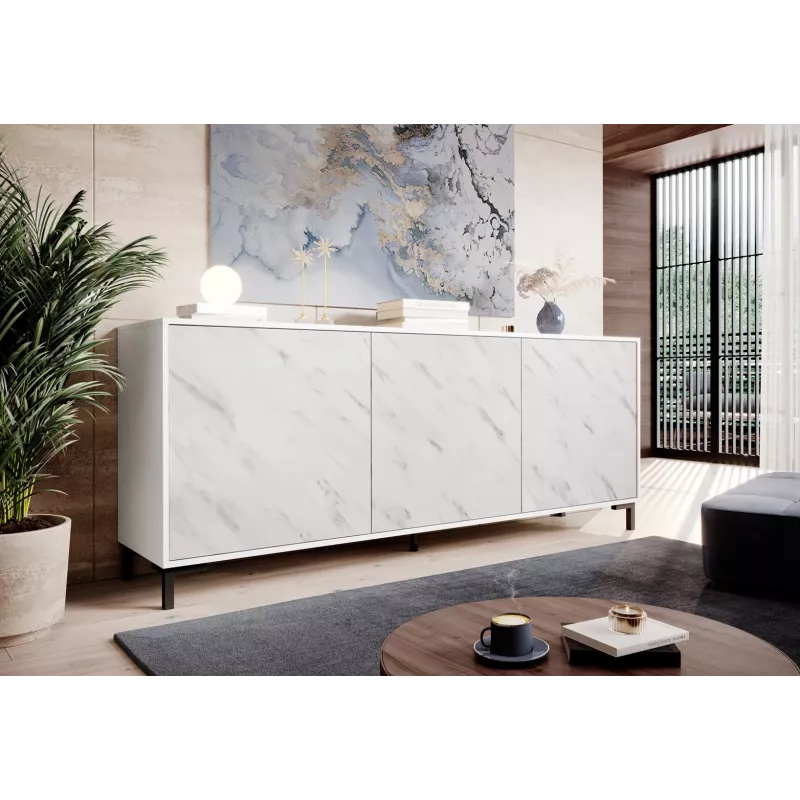 MARMO 3D Kommode 200x45x80,5 cm weiß matt/marble weiß