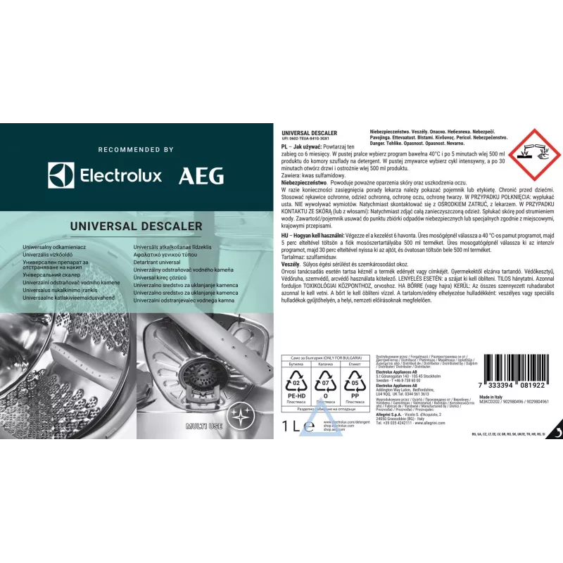 Entkalker Electrolux M3KCD202 1 L – universeller Flüssigentkalker für Wasserkocher, Kaffeemaschinen, Dampfbügeleisen