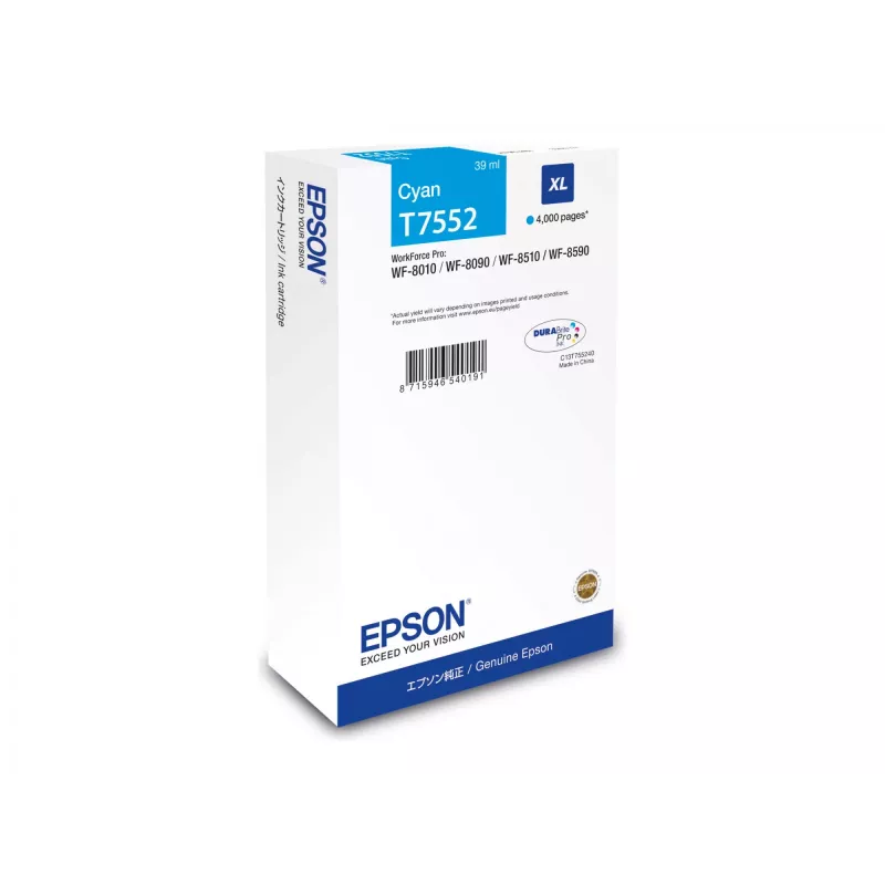 Tintenpatrone Epson C13T75524N (Original, XL hohe Reichweite) Cyan für WF-8XXX Serie