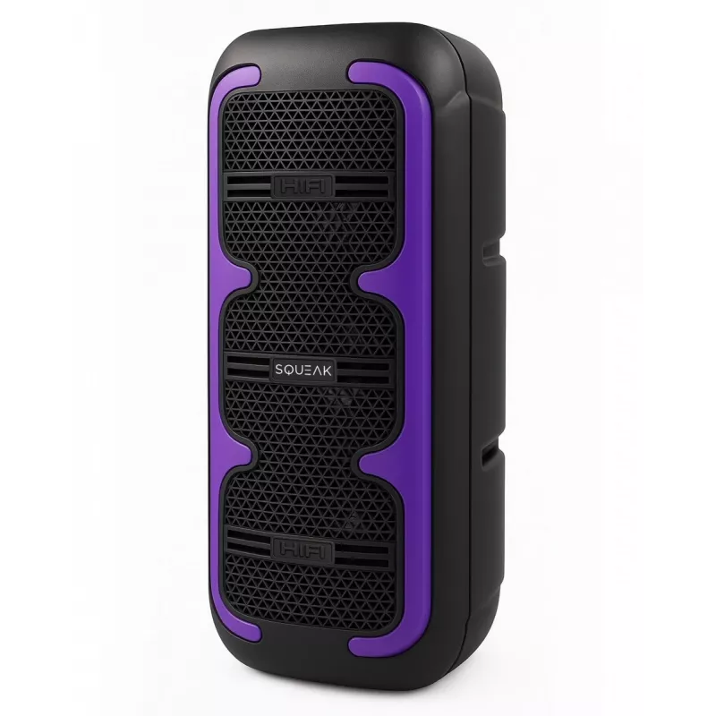 Tragbarer Stereo-Lautsprecher SQUEAK SQ1009 – Bluetooth 5.3, 45 W RMS, 10 h Akkulaufzeit, FM, USB, AUX, LED, 1800 mAh, Schwarz