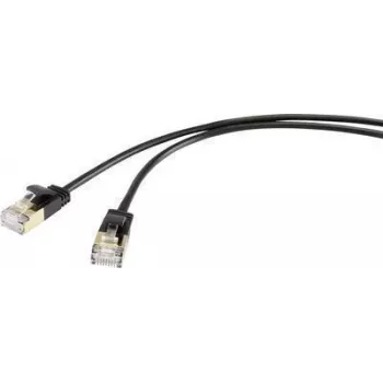 Renkforce RF-4538184 RJ45 Netzwerkkabel, Patchkabel CAT 8.1 F/FTP 25,00 cm Schwarz ultradünn, vergoldete Steckkontakte 1 Stück (RF-4538184)