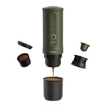 Kaffeemaschine OUTIN Outin Nano Schwarz, Grün — Kaffeepulver, 20 bar, 7500 mAh Batterie, 0,67 kg