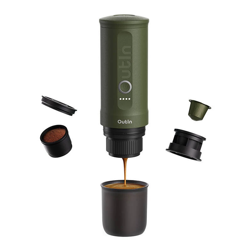 Kaffeemaschine OUTIN Outin Nano Schwarz, Grün — Kaffeepulver, 20 bar, 7500 mAh Batterie, 0,67 kg