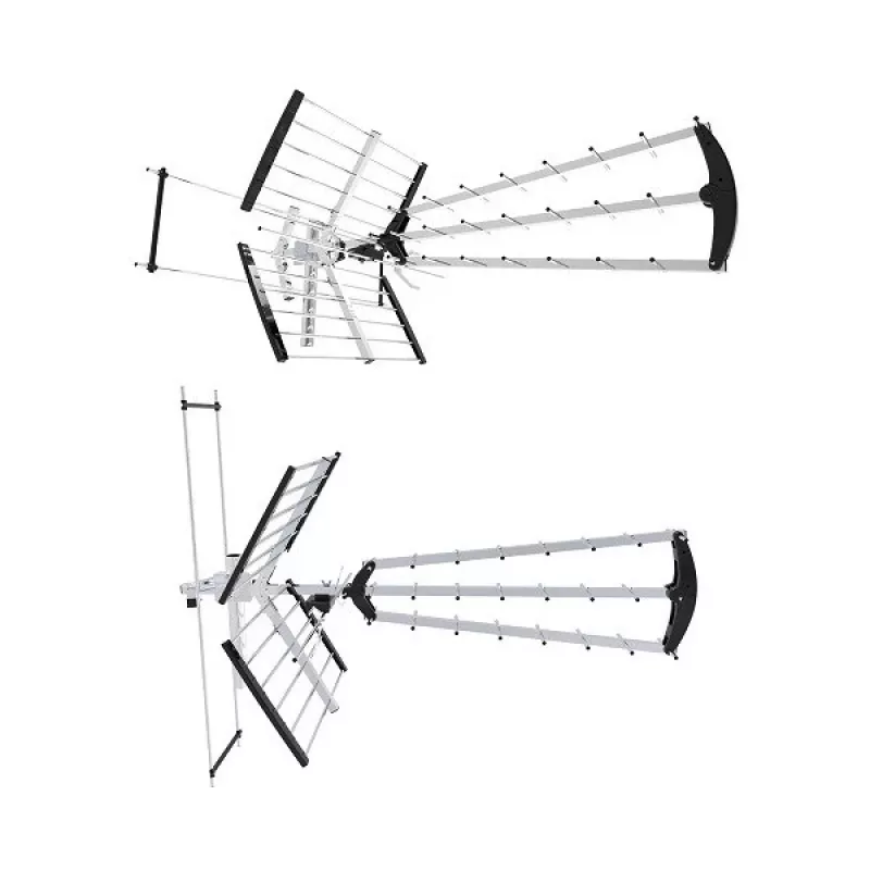 Outdoor-/Innen-DVB-T-Antenne LIBOX LB2000 mit 69 dB Verstärker, duale Polarisation, 174–790 MHz, Aluminium/Schwarz