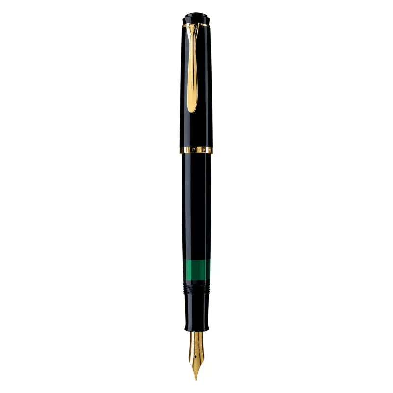 Pelikan M200, Schwarz, Gold, Integriertes Füllsystem, Harz, Gold, Italic-Feder, Gold, Edelstahl