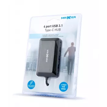 USB Hub GEMBIRD ACT-HUB3C-4P — USB 3.2 Gen 1 Type-A Host zu 4 × USB 3.2 Gen 1 Type-C, 5000 Mbit/s, schwarz