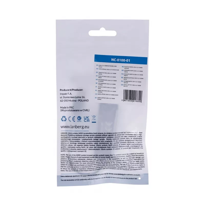 Netzwerkkarte LANBERG NC-0100-01 USB 10 Gbit/s, hot-swap-fähig, Kabel 0,15 m, schwarz