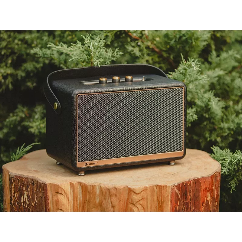 Tragbarer Stereolautsprecher TRACER M45 Schwarz — Bluetooth 5.0, 45 W RMS, UKW-Radio, eingebautes Mikrofon, batteriebetrieben