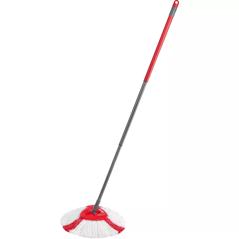 Wischmopp VILEDA EasyWring & Clean Turbo, roter Technopolymer-Eimer, abnehmbarer waschbarer Mikrofaserbezug, für Hartböden