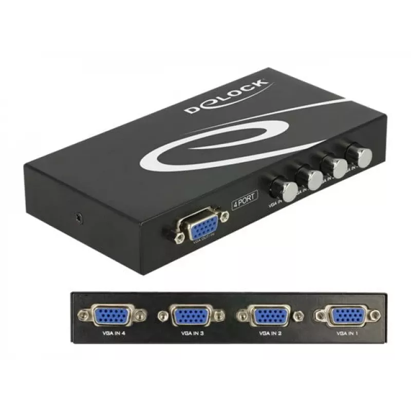 DeLock Switch VGA 4 Port manuell bidirektional - Bildschirmumschalter - 4 x VGA - Desktop (87635)
