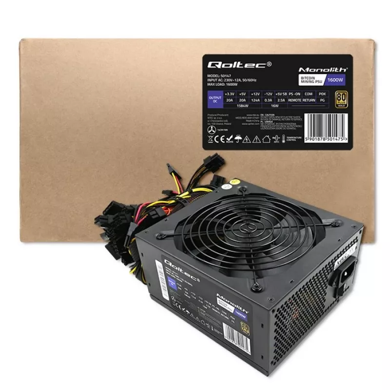 Netzteil QOLTEC Gaming Miner 1600W Gold, 1600 W, ATX, Gold-Effizienz