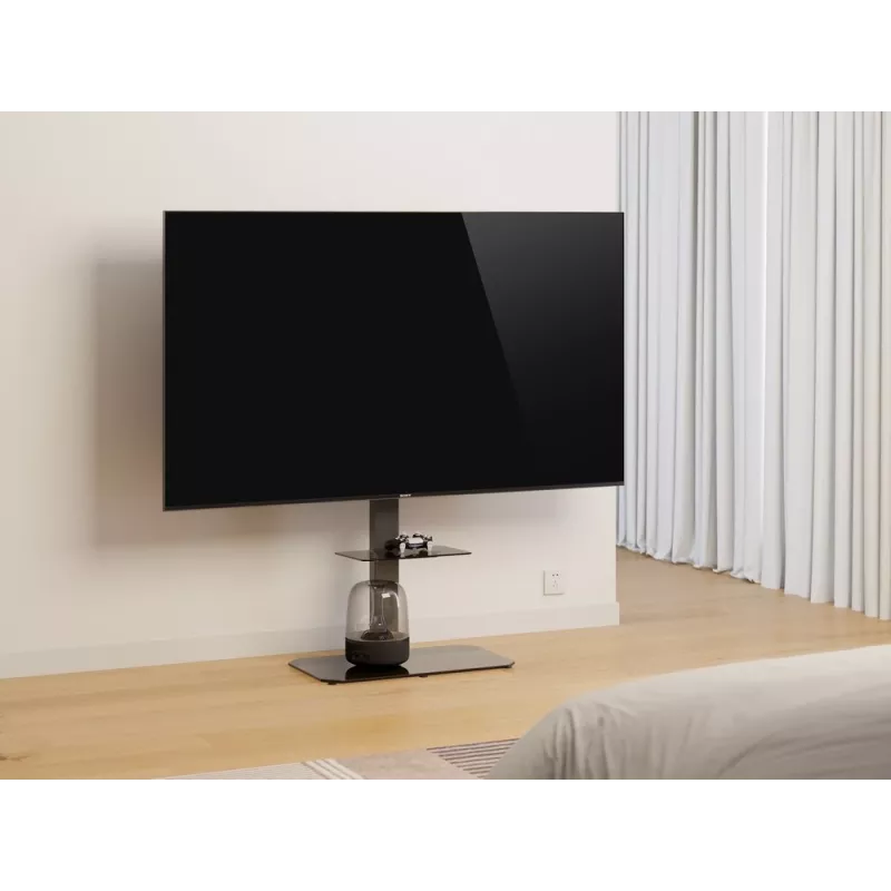 Boden-TV-Ständer GEMBIRD TVS-86ST-01 für 43–86 Zoll Fernseher, schwarz, Basis aus gehärtetem Glas, VESA 100x100–600x400, max. 60 kg