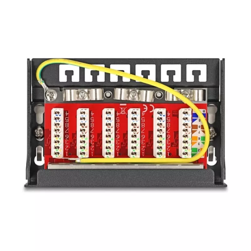 Patchpanel DELOCK Mini Desktop RJ45 6-Port Cat.6A geschirmt, Metall, schwarz, 80×22×125 mm