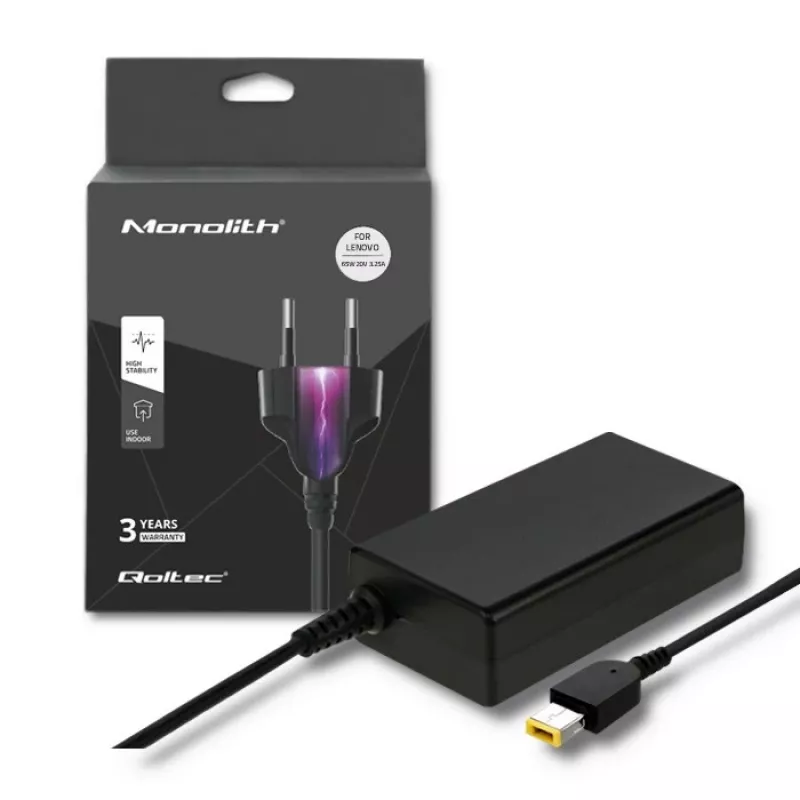 Netzteil QOLTEC 51556 für Innenräume 65 W für Lenovo-Laptops, 20 V 3,25 A, schwarz
