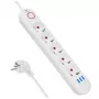 Mehrfachsteckdose MACLEAN MCE395 W — 5 Steckdosen, 3× USB A, 110–240 V AC, 2,1 A USB, max. 2500 W, weiß, 1,5 m Kabel