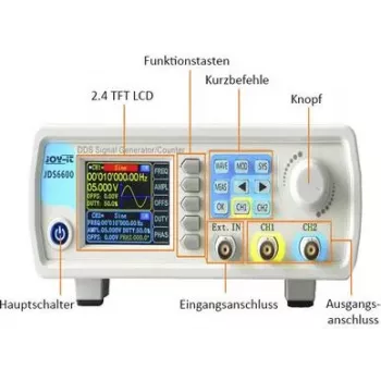 Joy-it JDS6600-LITE Funktionsgenerator netzbetrieben 15 MHz - 0,01 µHz 2-Kanal Dreieck, Rechteck, Signal, Sinus, Lorentzkurve, Arbiträr, Puls, Rauschen (JDS6600-LITE)
