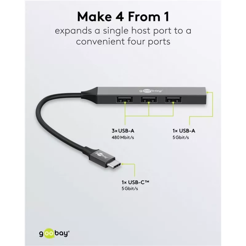 Goobay Slim 4-Port USB-Hub, USB-C™ auf USB-A, USB 3.2 (74457)