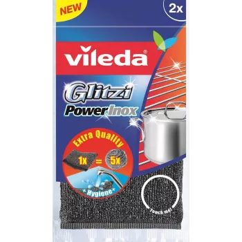 VILEDA 141656 Scheuerschwamm, Stoff mit Edelstahl, grau, 2er-Pack, 115×245×20 mm, 35 g