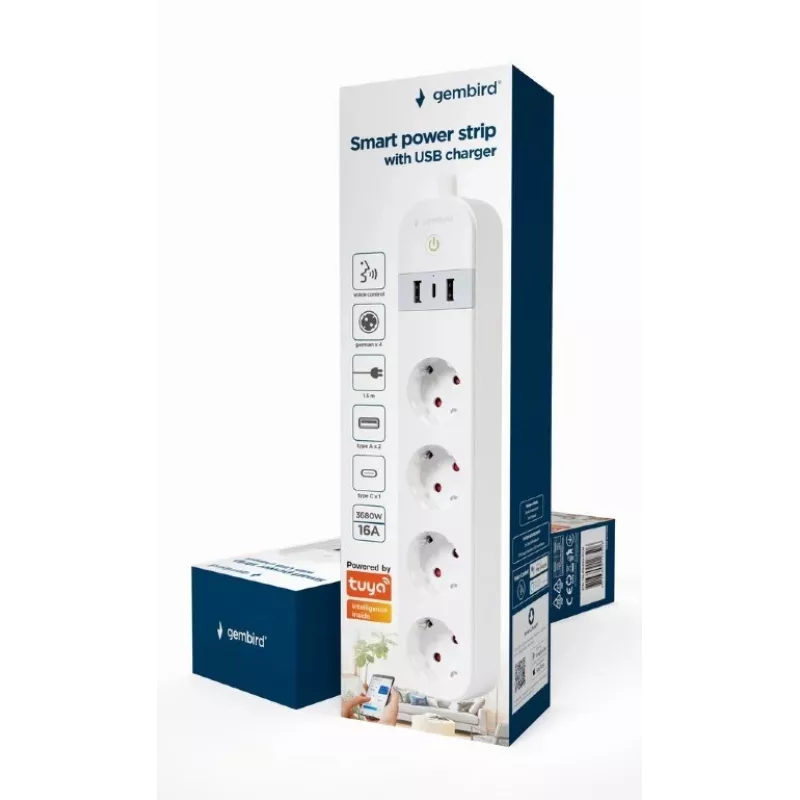 Intelligente Steckdosenleiste Gembird TSL-PS-S4U-01-W 4 AC-Ausgänge 3880 W Weiß