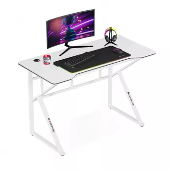 Gaming-Tisch huzaro Hero 1.6 Weiß — gerades MDF/Carbon-Tischplatte 1200×600 mm, Metallgestell, 750 mm Höhe