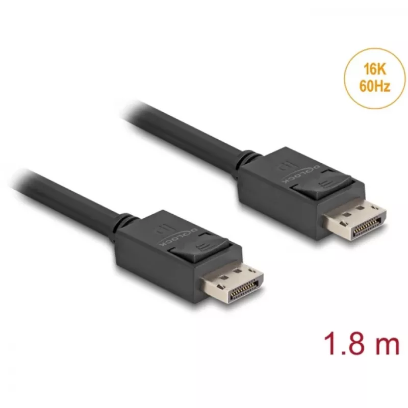 Delock - DisplayPort-Kabel - DisplayPort (M) verriegelt auf DisplayPort (M) verriegelt - DisplayPort 2.1 - 1,8 m - Unterstützt 16K 60 Hz (15.360 x 8640), bis zu 80 Gbps Datenübertragung
