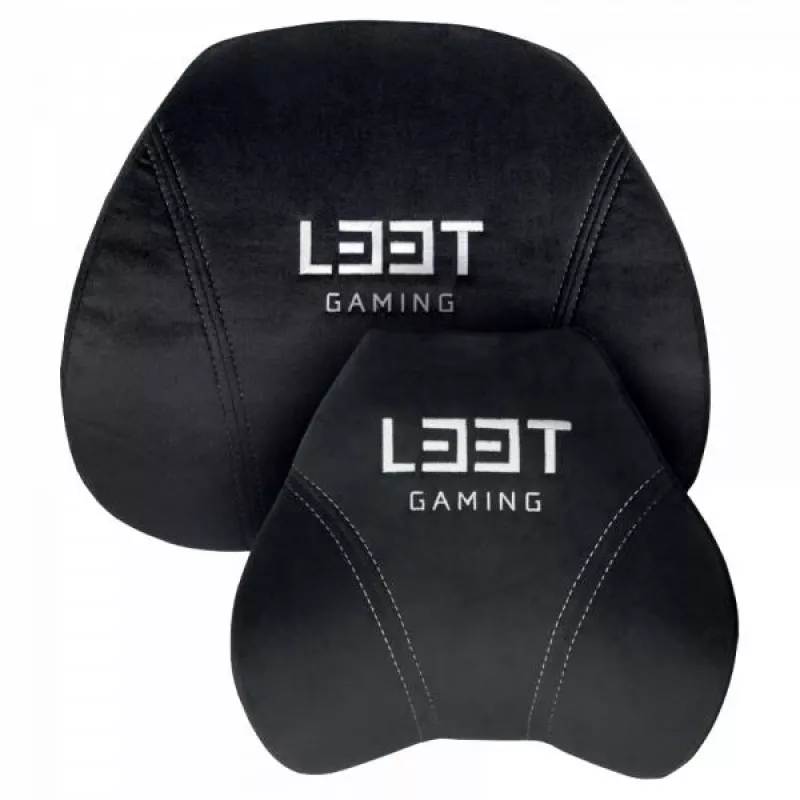 L33T Gaming 160382 Luxuriöses Gaming-Stuhl-Kissen-Set, Memory Foam, Samt, ultrasoft, Schwarz