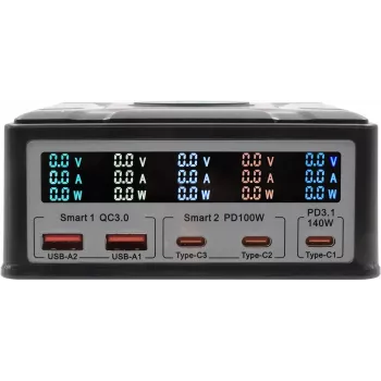 Multiport-Ladegerät Exsys EX-1107 260W, schwarz, Multiport-Power-Delivery für mehrere Geräte