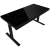 Höhenverstellbarer Gaming-Schreibtisch mit zwei Motoren, Sitz-/Stehfunktion, kabellosem Ladegerät, RGB-Beleuchtung, Bedienfeld und USB-Anschlüssen, Tischplatte aus gehärtetem Glas, schwarz