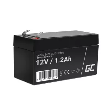 Versiegelte Blei-Säure (VRLA) Batterie Grün Cell AGM17 12 V 1,2 Ah — 52 mm Höhe, 43×97 mm, 0,5 kg