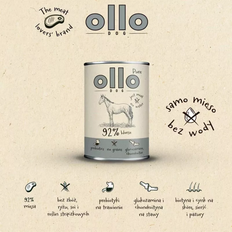 OLLO Pure Horse - Nassfutter für Hunde - 400g