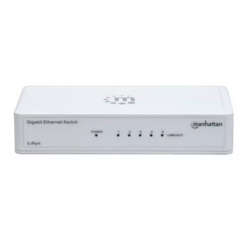 Manhattan 5-Port Gigabit Ethernet Switch, Desktop-Größe, Kunststoff, IEEE 802.3az (Energy Efficient Ethernet), Drei Jahre Garantie, Box