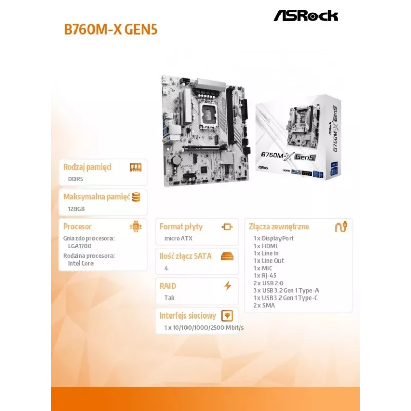 Mainboard ASROCK B760M-X GEN5 mATX für LGA1700, 2× DDR5, DisplayPort & HDMI